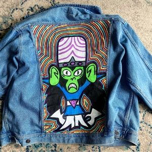 Hand painted XL jean jacket - Mojo Jojo from the Powerpuff Girls